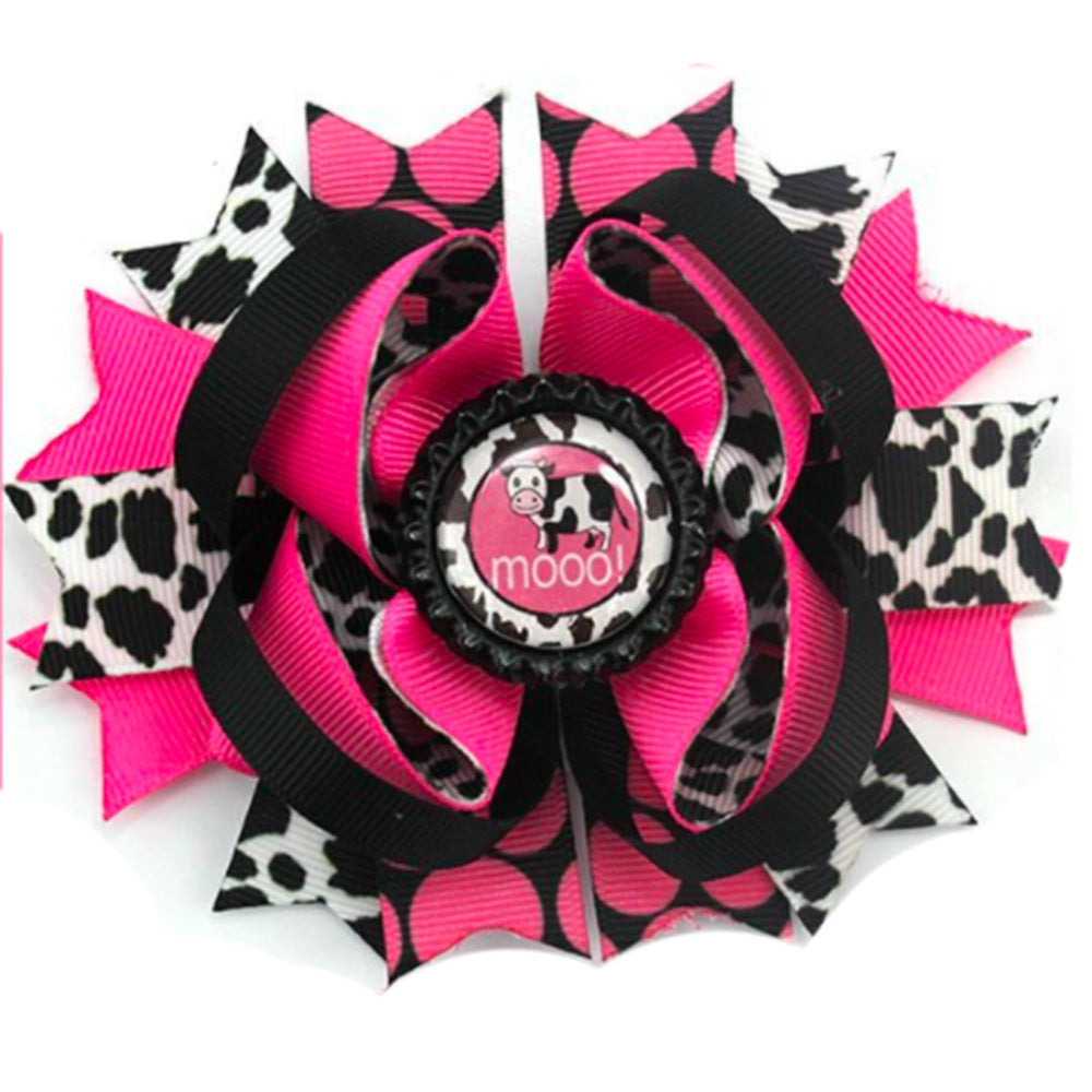 Wholesale 5pcs Cow Pattern Bow Western Cowboy Children's Hairpin